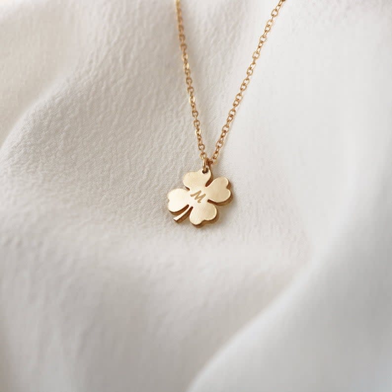  Clover initial Necklace. Image via Etsy.