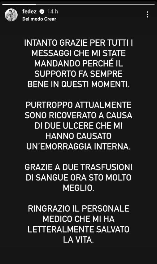 Fedez se sincera sobre sus problemas de salud