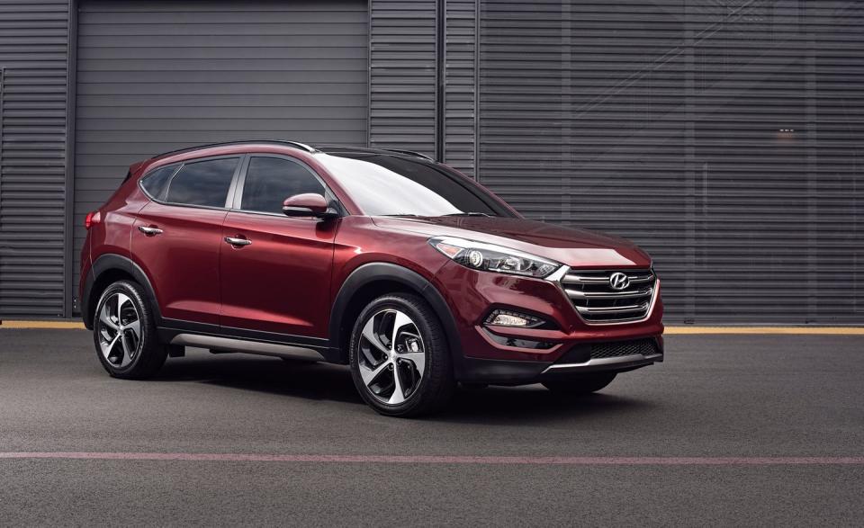 <p>Even though <a rel="nofollow noopener" href="https://www.caranddriver.com/hyundai/tucson" target="_blank" data-ylk="slk:Hyundai's Tucson;elm:context_link;itc:0;sec:content-canvas" class="link ">Hyundai's Tucson</a> doesn't do any one thing really well, it does many things commendably. The handsome crossover has a straightforward, nicely built interior and competent chassis tuning that delivers a comfortable, controlled ride. In base form, it uses a 2.4-liter four-cylinder engine and is an excellent value; up-level models use a 175-hp turbocharged 1.6-liter four.</p>