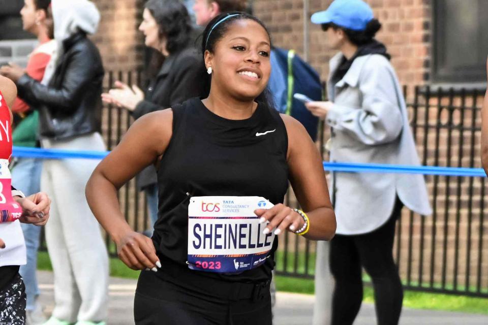 <p>Noam Galai/Getty</p> Sheinelle Jones runs during the 2023 TCS New York City Marathon on November 05, 2023 in New York City. 