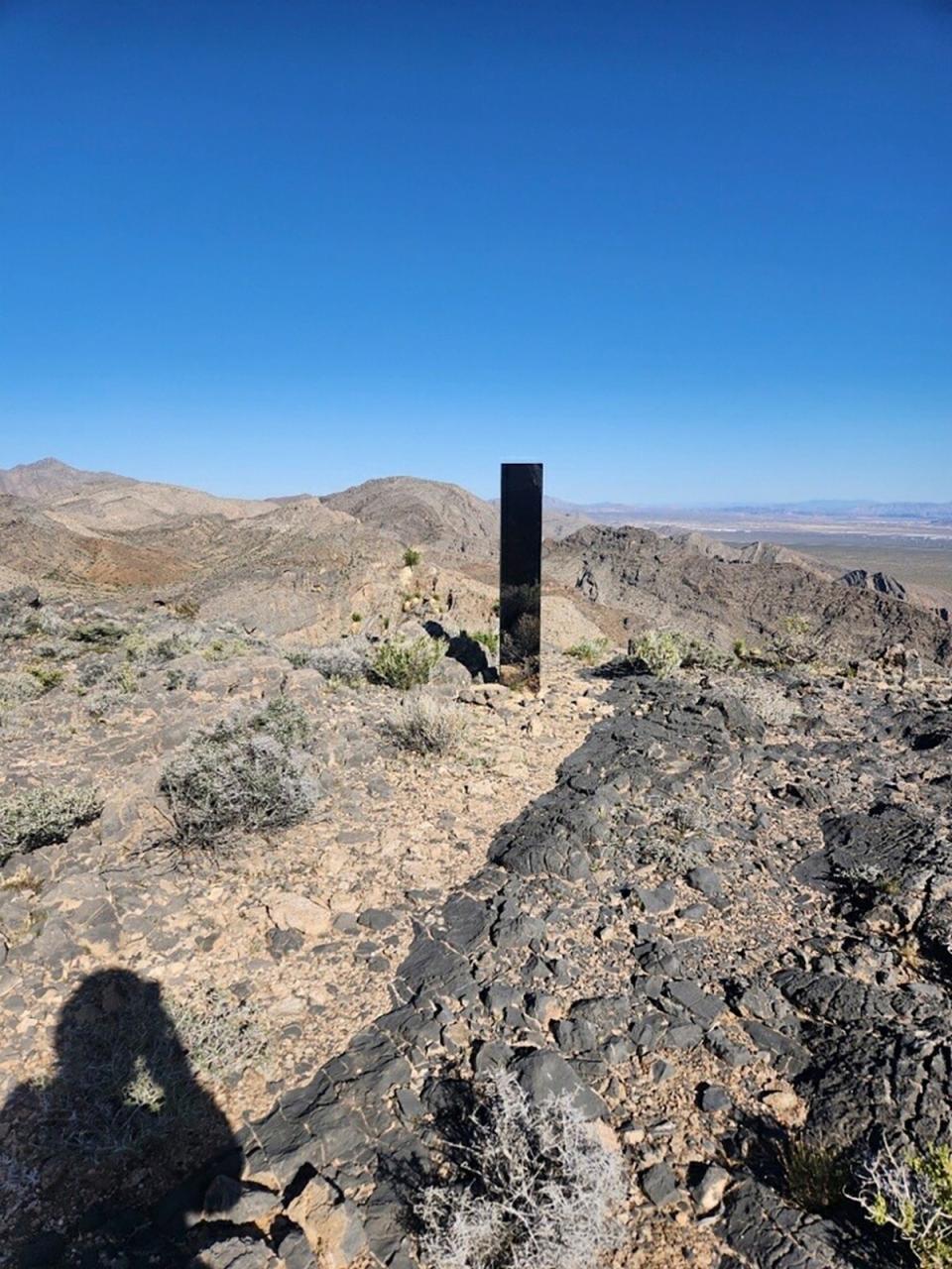 This photo provided by Las Vegas Metropolitan Police Department shows a monolith near Gass Peak, Nevada (AP)