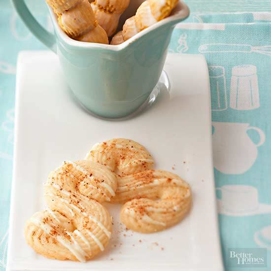 These little cookies have the flavor of that favorite holiday drink. White chocolate is drizzled on top, along with just a sprinkle of nutmeg.