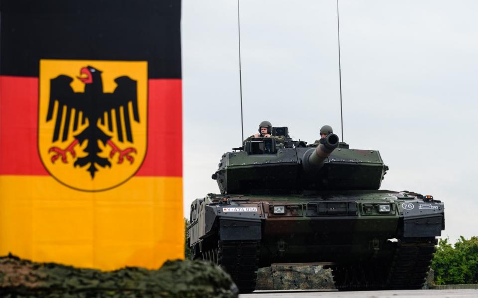 A Leopard 2 A7V battle tank after an event to mark the reception of the first units of the new tank on September 15, 2021 - Jens Schlueter/Getty