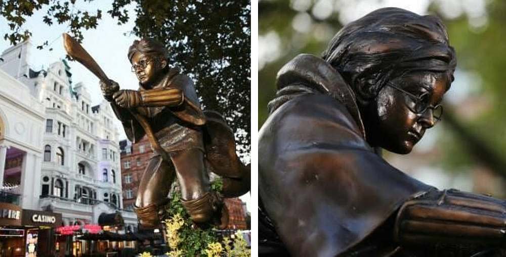 Harry Potter statue stands tall with other iconic statues from movies in London's Leicester Square. — Picture via Facebook/HarryPotterFanClub