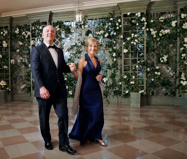 PHOTO: In this April 24, 2018 file photo Gov. John Bel Edwards with his wife Donna Edwards arrive for a State Dinner with French President Emmanuel Macron and President Donald Trump at the White House in Washington. (Alex Brandon/AP, FILE)