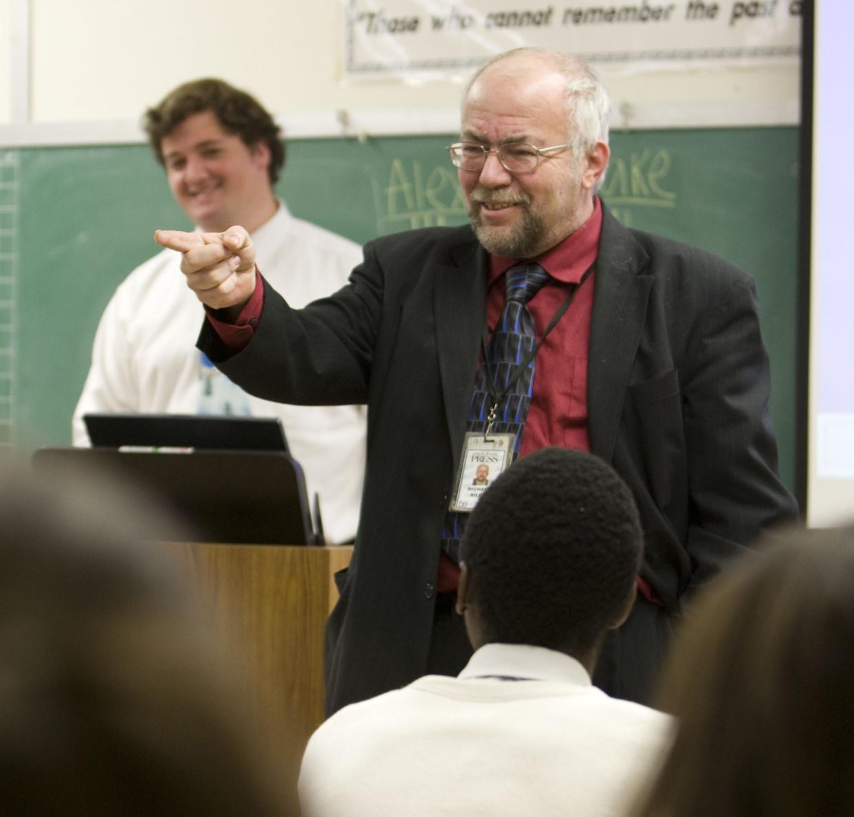 Michael Riley teaches Gary Gleitz's (left) World History class at Red Bank Catholic High School on Dec. 19, 2008.