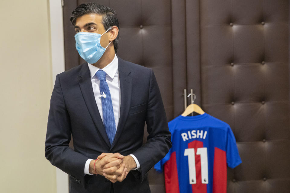 UK's chancellor Rishi Sunak visits a vaccination centre set up at Crystal Palace Football Club in south London. Photo: HM Treasury/Flickr