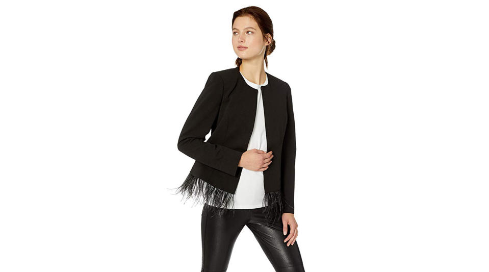 Splurge-Worthy: Calvin Klein Women’s Open Jacket With Feather Hem