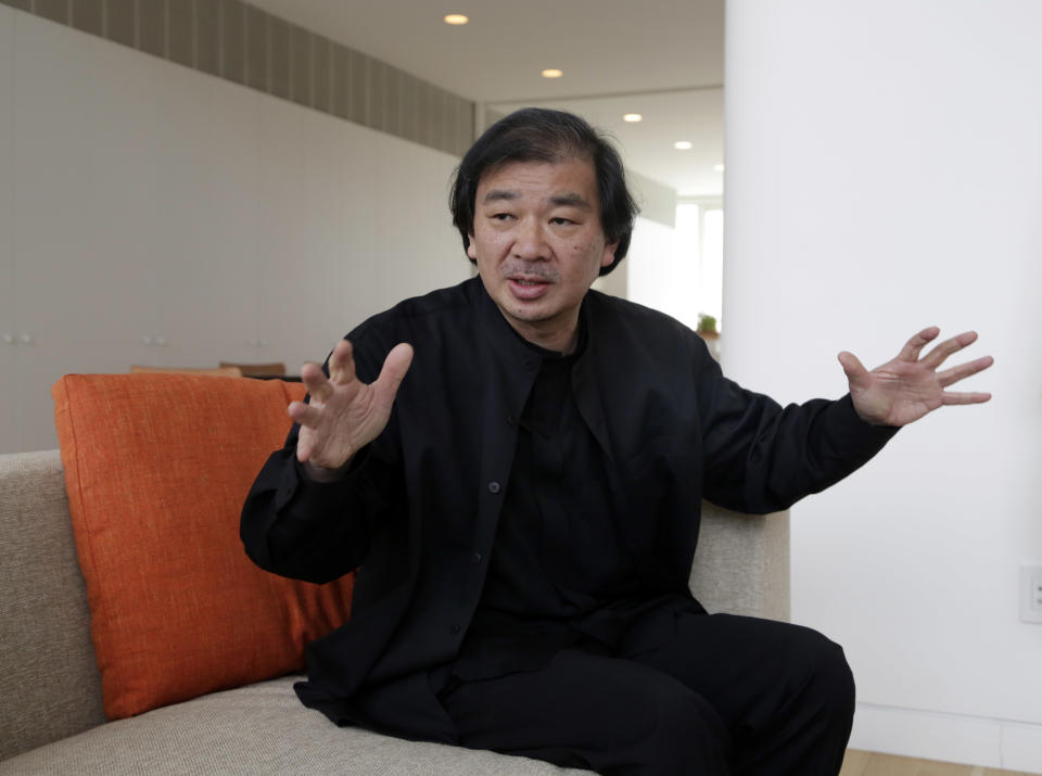 This March 20, 2014 photo shows Tokyo-born architect Shigeru Ban, 56, the recipient of the 2014 Pritzker Architecture Prize, in New York. (AP Photo/Richard Drew)