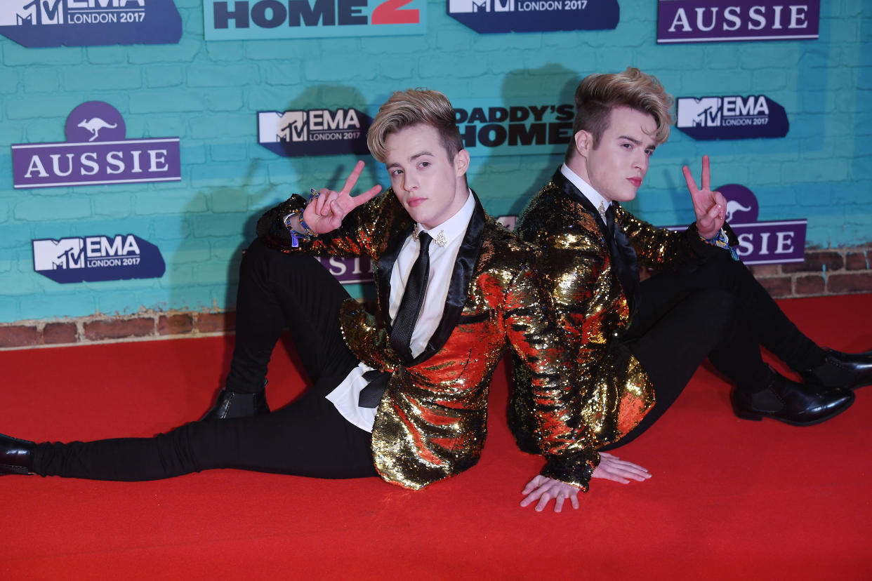 LONDON, ENGLAND - NOVEMBER 12:  Jedward attends the MTV EMAs 2017 held at The SSE Arena, Wembley on November 12, 2017 in London, England.  (Photo by Venturelli/WireImage)