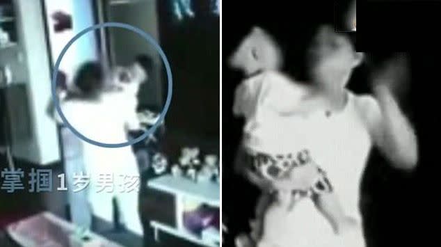 The mother caught the nanny viciously slapping their one-year-old son after checking in on him through a video monitor. Source: Yukie
