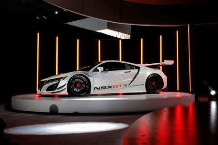 The 2017 Acura NSX GT3 made by Honda is seen during the 2016 New York International Auto Show media preview in Manhattan, New York March 23, 2016. REUTERS/Brendan McDermid/File Photo