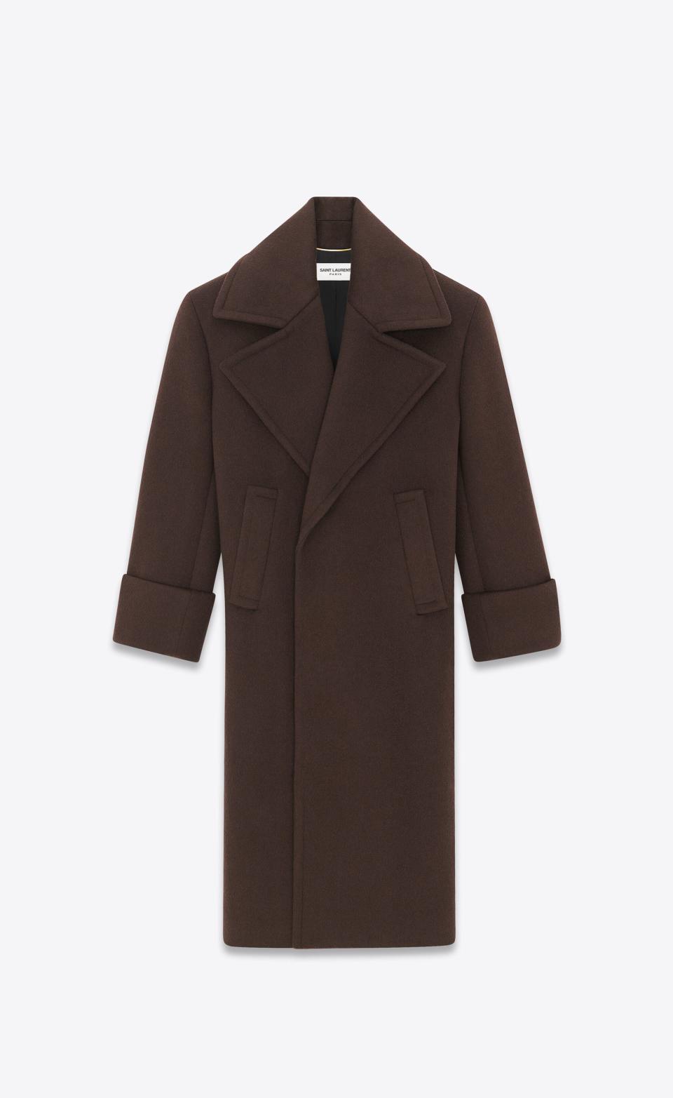 <p><a href="https://www.ysl.com/en-us/long-coat-in-cashmere-felt-810924728.html" rel="nofollow noopener" target="_blank" data-ylk="slk:Shop Now;elm:context_link;itc:0;sec:content-canvas" class="link ">Shop Now</a></p><p>Long Coat in Cashmere Felt</p><p>$7290.00</p><p>ysl.com</p><span class="copyright">ysl.com</span>