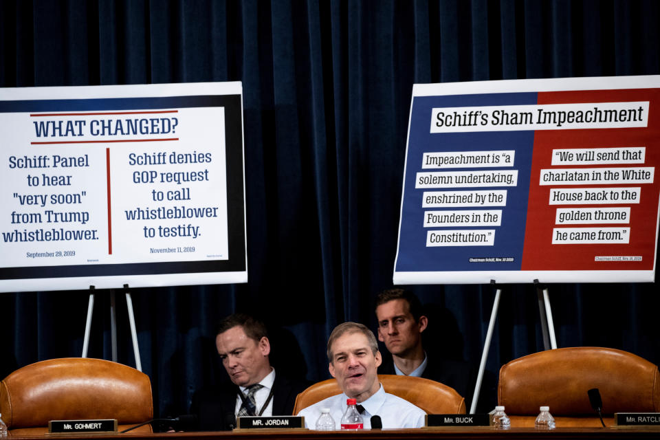 Rep. Jim Jordan at a public impeachment inquiry hearing with the House Judiciary Committee on Capitol Hill in 2019. 