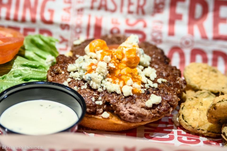 and the buffalo and blue cheese burger with a side of fried pickles both burgers were surprisingly cheap for better burgers in nyc each burger is 729