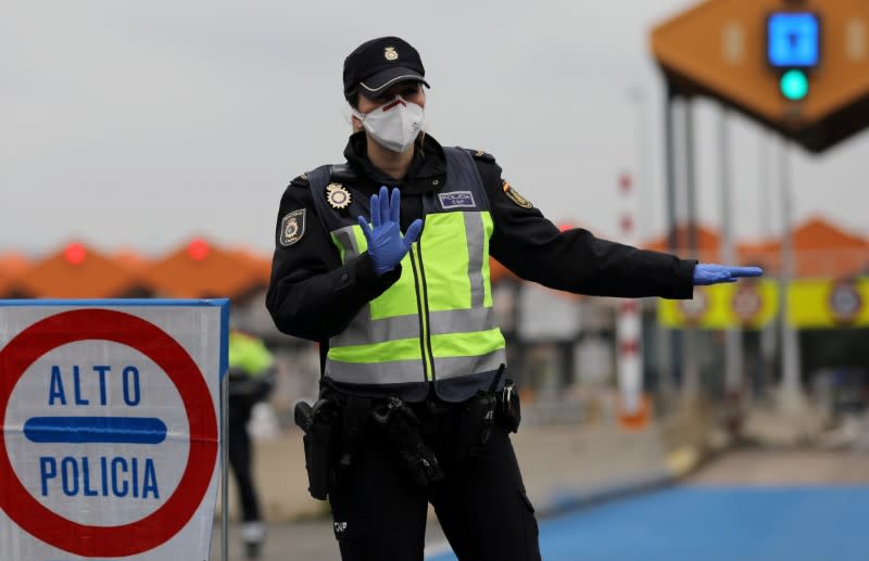 FILE PHOTO: Controls at the Spanish-French border in La Jonquera