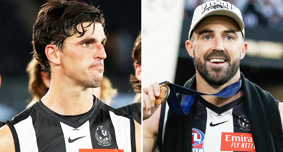 Pictured left Scott Pendlebury and right Steele Sidebottom