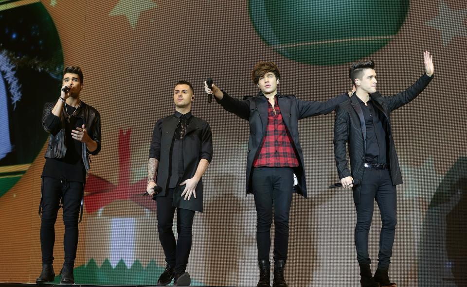 EXCLUSIVE Josh Cuthbert, Jaymi Hensley, George Shelley and JJ Hamblett of Union J live on stage during the Capital FM Jingle Bell Ball 2014 held at The O2 Arena, London