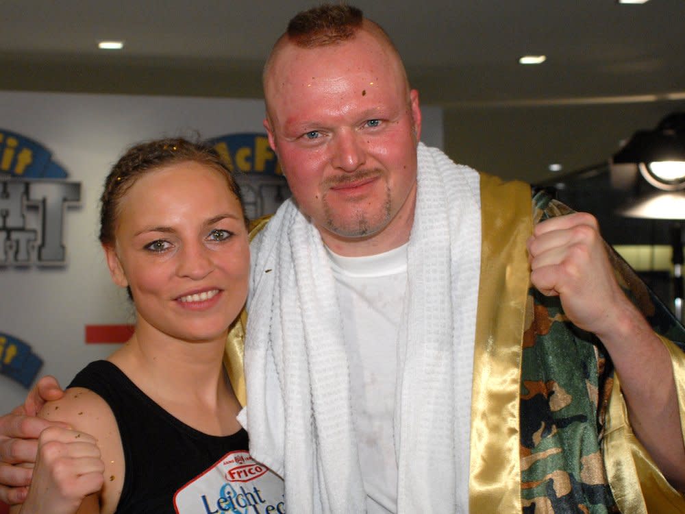 Regina Halmich und Stefan Raab nach der 