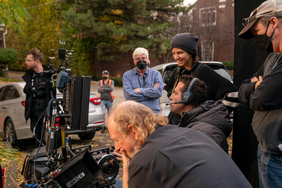 Caitlin Cronenberg, in hat, on the set of ‘Humane.’