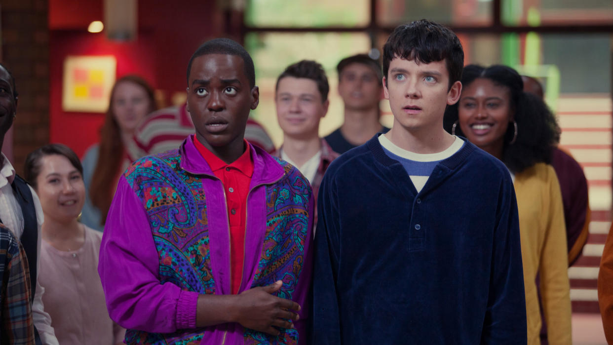 Ncuti Gatwa stars alongside Asa Butterfield in Netflix series Sex Education. (Jon Hall/Netflix)