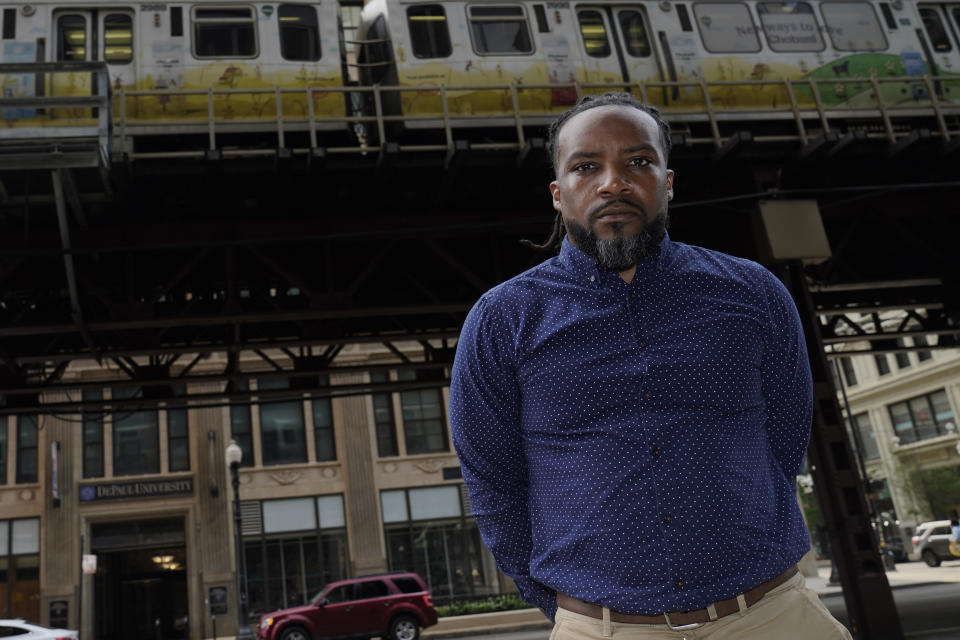 Robert Dabney Jr., poses for a photo in Chicago, Monday, June 13, 2022. As a coalition of current and former military servicemembers hold the first-ever convening for Black veteran advocates in the nation's capital this month, they hope to draw attention to long-standing racial, economic and social inequities facing more than 2 million Black American veterans.(AP Photo/Nam Y. Huh)