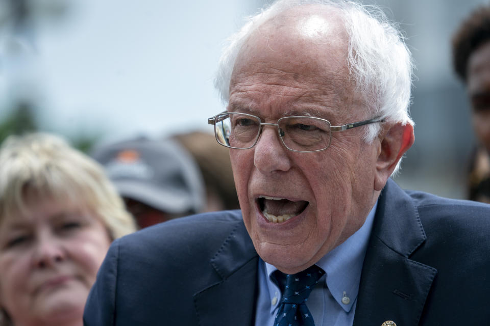 Democratic presidential candidate, Sen. Bernie Sanders, I-Vt., speaks at the Capitol to introduce the Inclusive Prosperity Act, which would impose a tax on Wall Street speculation, in Washington, Wednesday, May 22, 2019. (AP Photo/J. Scott Applewhite)