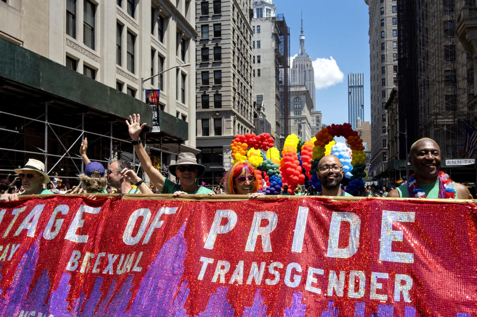 People participate in the LBGTQ Pride march Sunday, June 30, 2019, in New York. (AP Photo/Craig Ruttle)