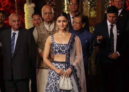 Actress Alia Bhatt arrives to attend the wedding ceremony of Isha Ambani, the daughter of the Chairman of Reliance Industries Mukesh Ambani, in Mumbai, India, December 12, 2018. REUTERS/Francis Mascarenhas