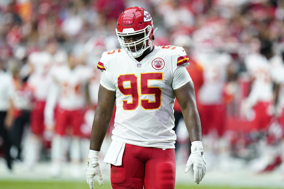 Kansas City Chiefs defensive tackle Chris Jones was surprised over a costly penalty on Sunday. (AP Photo/Ross D. Franklin)