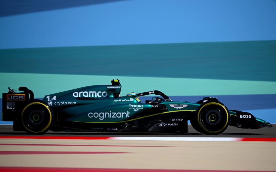 Fernando Alonso of Spain driving the (14) Aston Martin AMR23 Mercedes on track during practice ahead of the F1 Grand Prix of Bahrain at Bahrain International Circuit on March 03, 2023 in Bahrain, Bahrain - Clive Mason/Getty Images