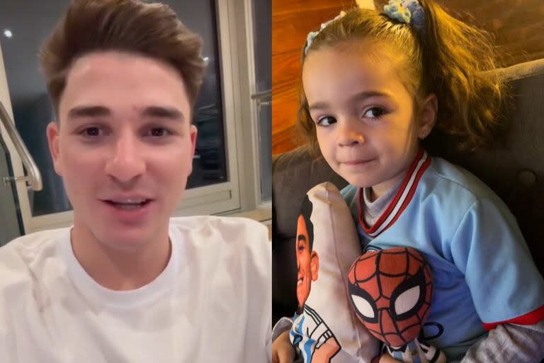 Julián Álvarez sorprendió a Julia, su mini fan, en el día de su cumpleaños (Foto: Captura de video Instagram @juliju.okk / @juliju.okk)