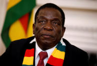FILE PHOTO: Zimbabwe's President Emmerson Mnangagwa looks on as he gives a media conference at the State House in Harare, Zimbabwe, August 3, 2018. REUTERS/Philimon Bulawayo/File Photo