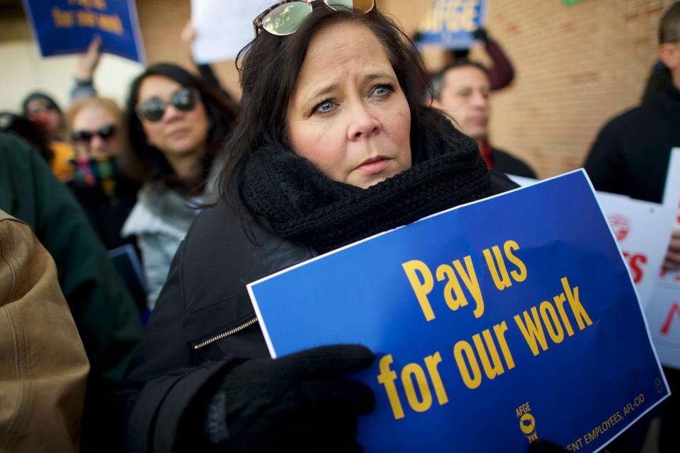 PHOTO: Marie Owens Powell participates in a demonstration with TSA and airport workers outside the Philadelphia International Airport on Jan. 25, 2019, in Philadelphia. (Mark Makela/Getty Images, FILE)