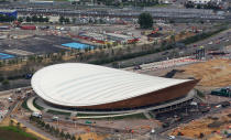 LONDON, ENGLAND - JULY 26: Aerial view of the Velodrome which will host Cyclingl events during the London 2012 Olympic Games on July 26, 2011 in London, England. (Photo by Tom Shaw/Getty Images)