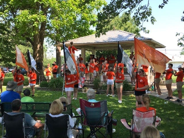 The Kewanee High School band, shown here at a past Neponset Picnic Day celebration, will again provide musical entertainment this year.