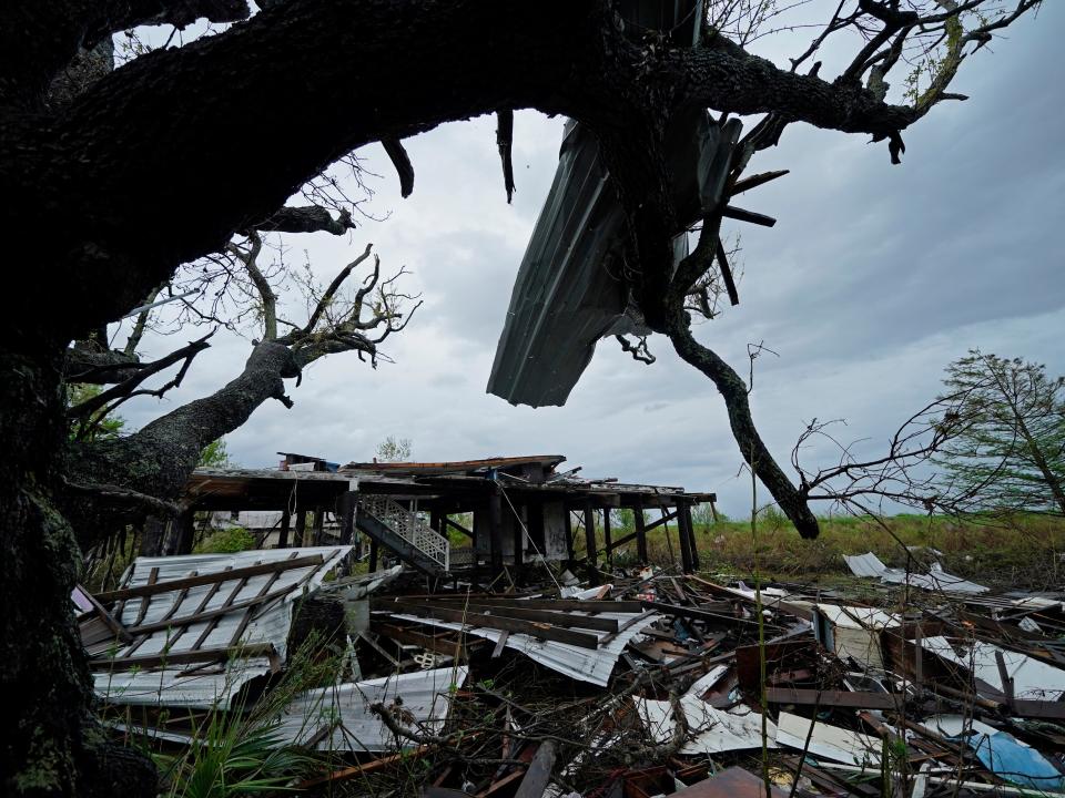 Homes in Isle de Jean Charles, Louisiana, destroyed by Hurricane Ida, Sept. 14, 2021.