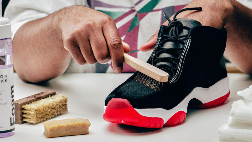 Suede Air Jordan Futures getting a brush.