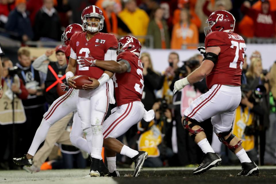 Alabama QB Jalen Hurts combined for 36 TDs as a true freshman. (Getty)