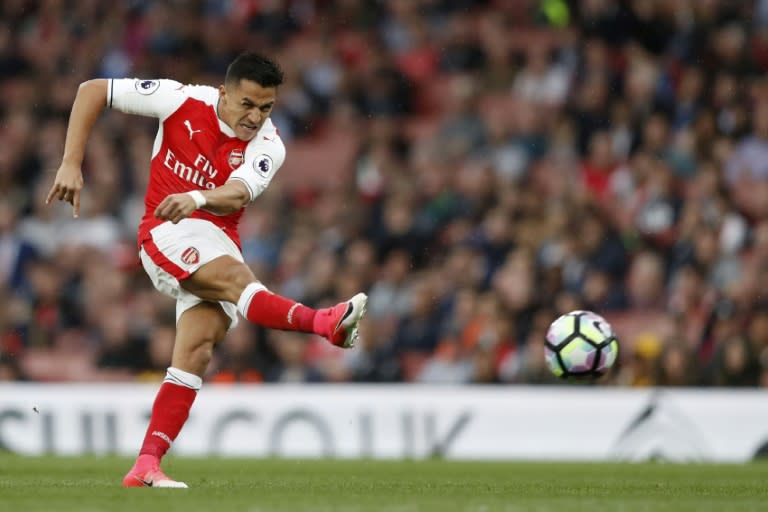 Arsenal's striker Alexis Sanchez takes a shot at goal which is disallowed during the English Premier League football match May 16, 2017