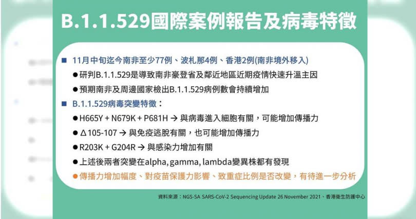 指揮中心分析南非病毒株特徵。（圖／指揮中心提供）