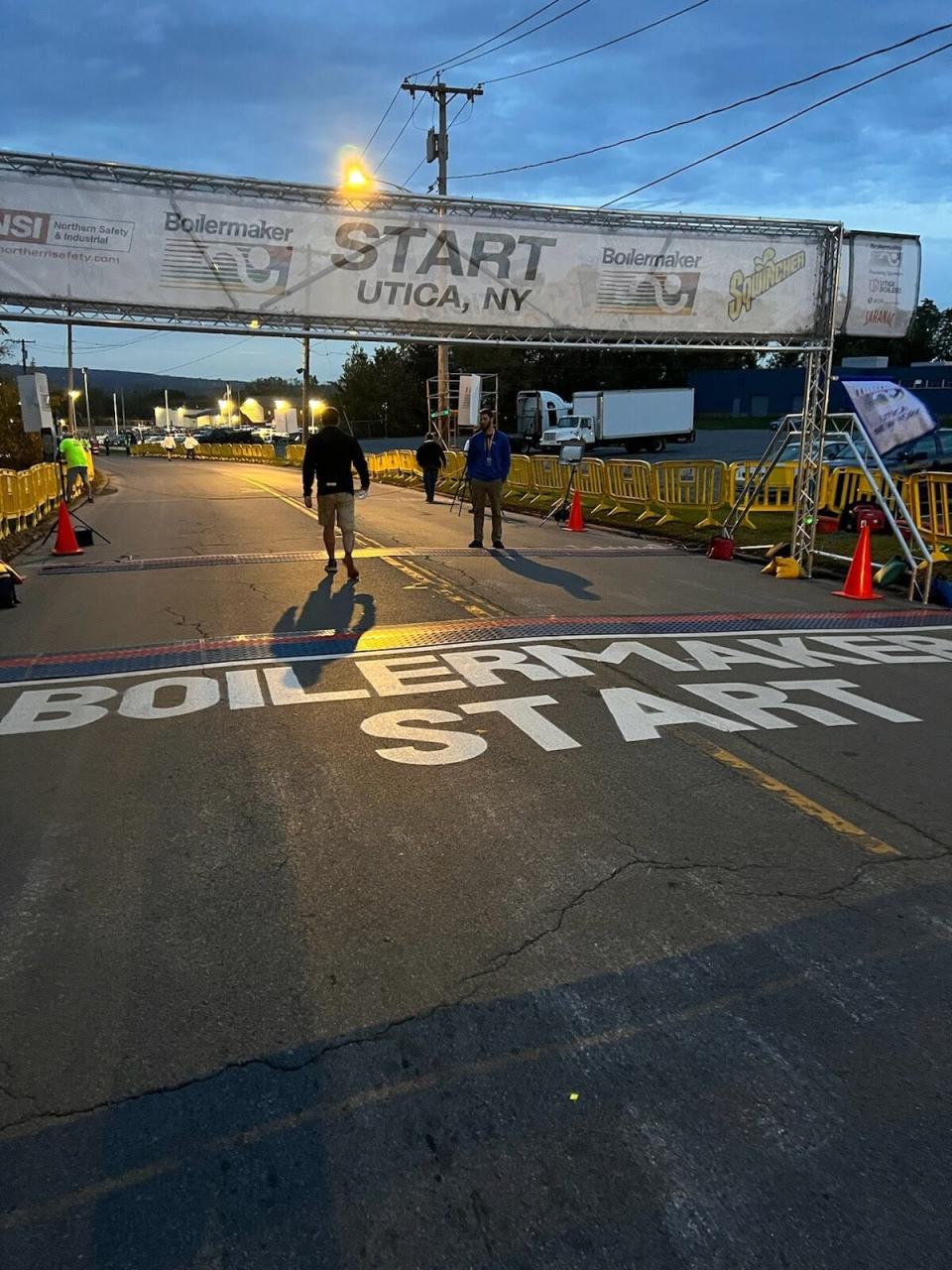 The start line for the Boilermaker Road Race in the early hours of Sunday, Oct. 10, 2021. Runners were preparing for the 44th race.