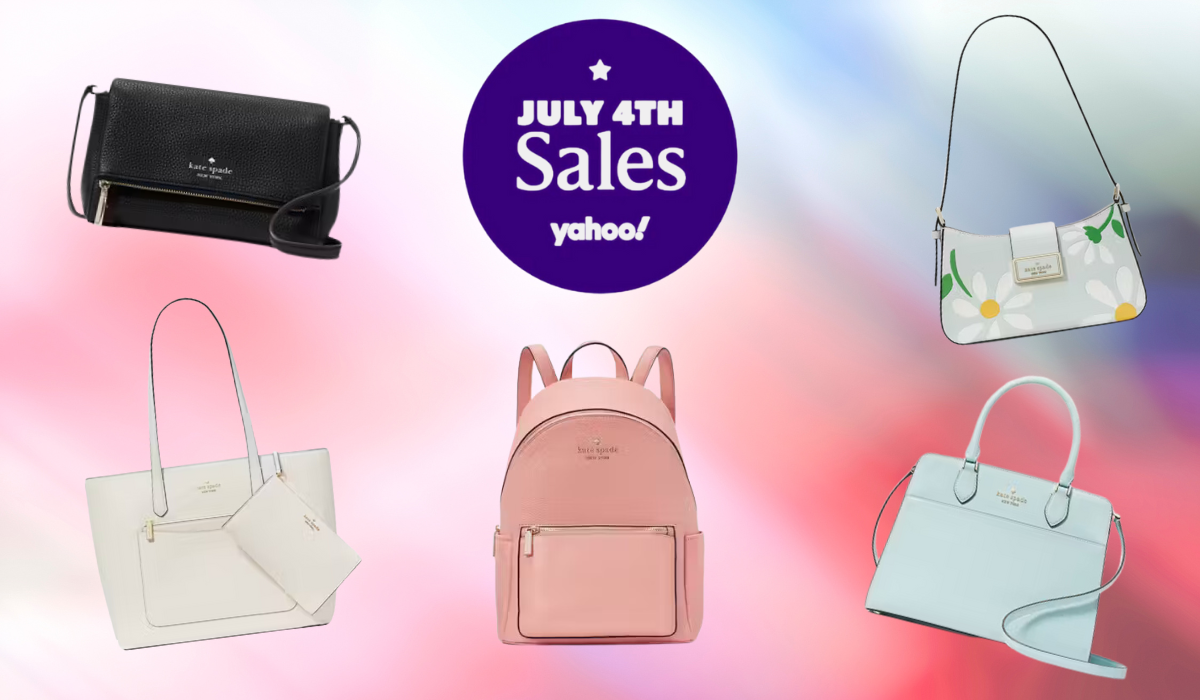 a variety of Kate Spade purses and bags in different colors with badge reading July 4th Sales Yahoo!