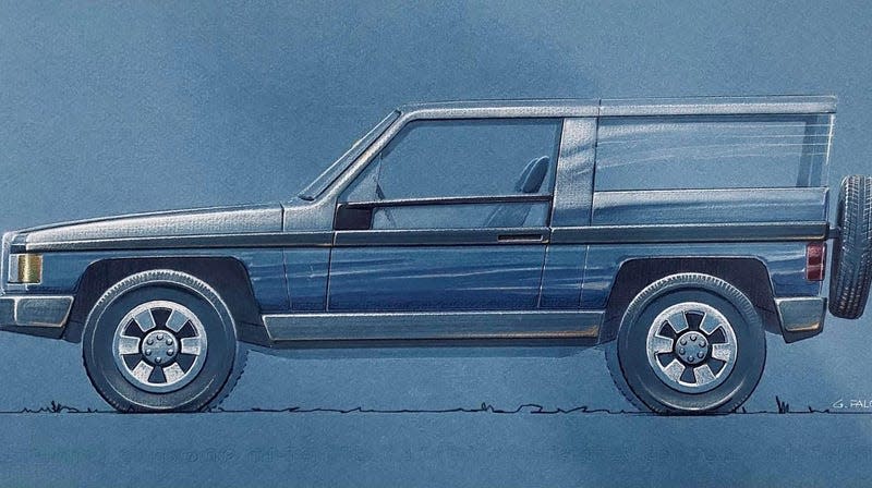 Side view sketch of a 1970s Volvo SUV concept