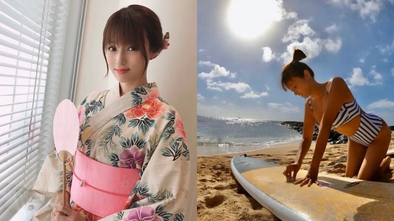 深田恭子在個人社群平台分享自己喜愛的衝浪運動。（截自深田恭子IG）