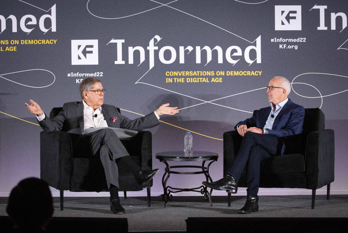 Alberto Ibargüen in conversation with Frank McCourt at the 2022 Informed Conference in Miami on Nov. 30, 2022.