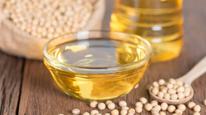 Soybeans and bowl of oil