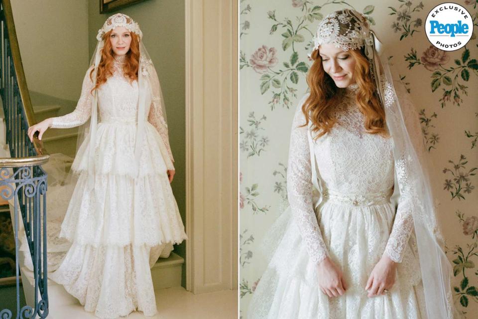 <p>SOPHIE LIN BERARD |<a href="https://www.instagram.com/sberardweddings/">@SBERARDWEDDINGS </a></p> Christina Hendricks at her wedding to George Bianchini in New Orleans on April 20