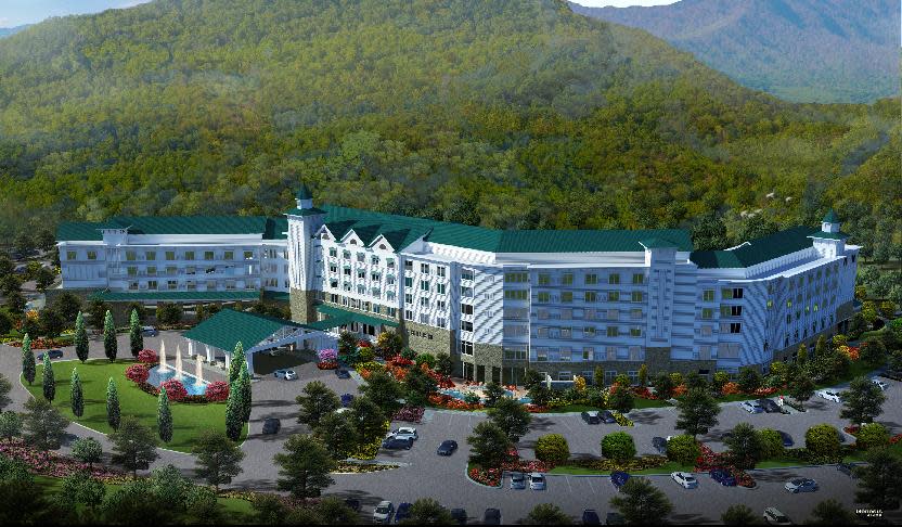 This artist rendering released by Dollywood shows a version of a proposed hotel in the Smoky Mountains in Pigeon Forge, Tenn. The park plans to open DreamMore Resort in 2015. It's part of a planned $300 million expansion to take place over the next decade. (AP Photo/Dollywood)