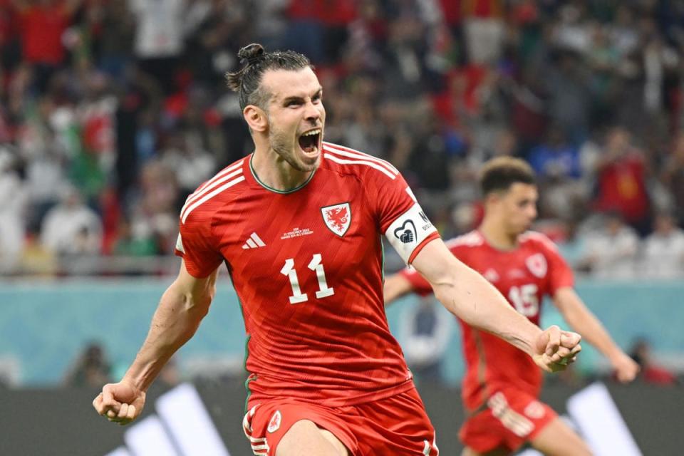 Bale celebrates scoring against USA at the World Cup (Getty Images)